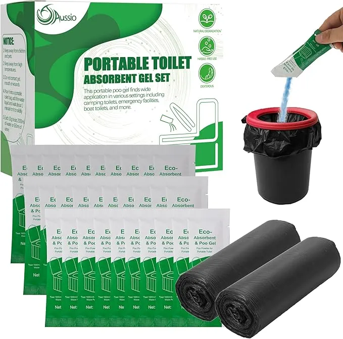 (30pcs Poo Gel 20pcs Toilet Bag Portable Toilet Absorbent Gel Poo Urine Powder for Outdoor Hiking Camping Poo Gel for Portable Toilet Camping Toilet Gel Poo Powder for Outdoor Use