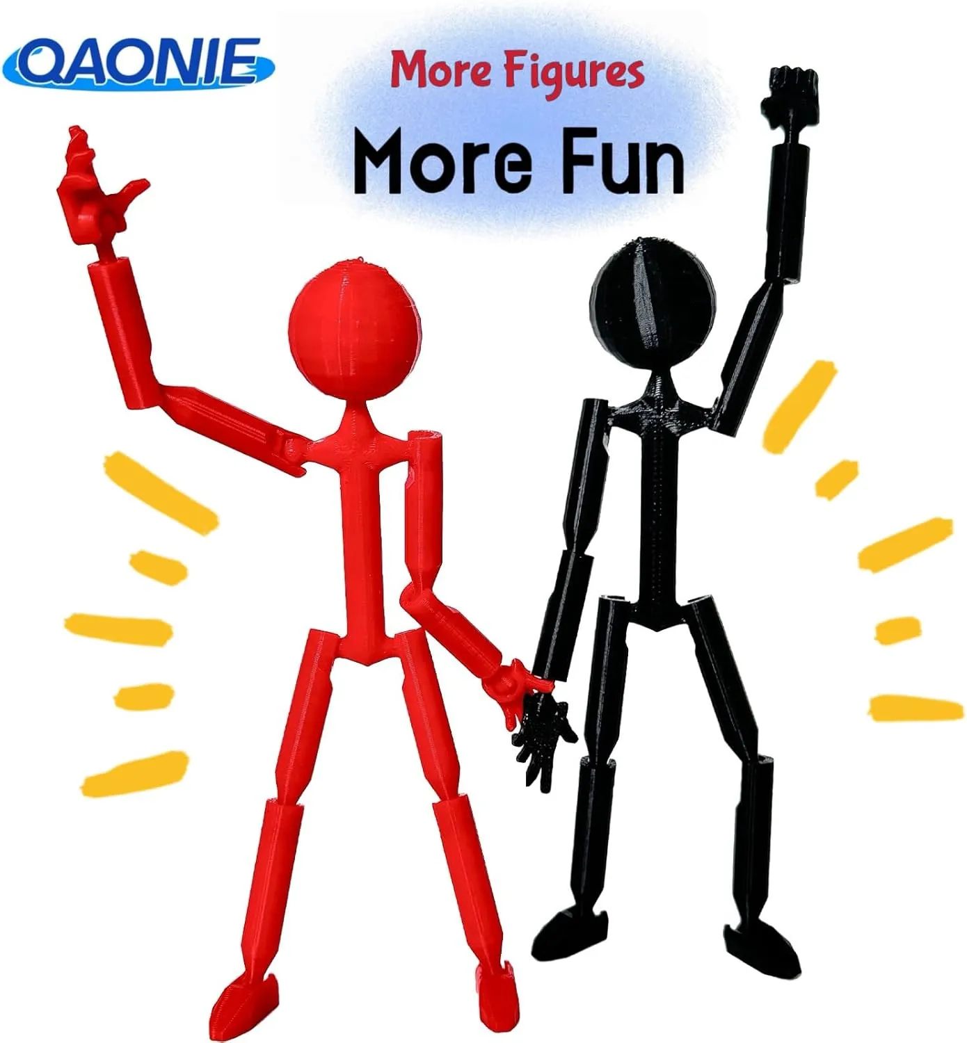 3D Printed 5.67-inch Matchstick Figure, Full Body Mechanical Movable Toy with 5 Weapons and 3 Hand Shapes, Desk Decoration.