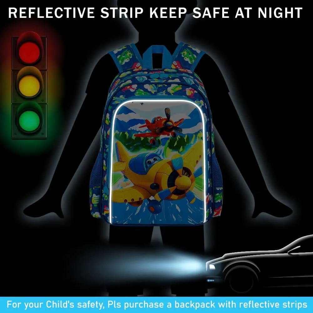 3Pcs Airplane Backpack for Boys, 16" Kids Bookbag Set for Elementary Preschool Kindergarten, School Backpacks with Lunch Box(Blue)