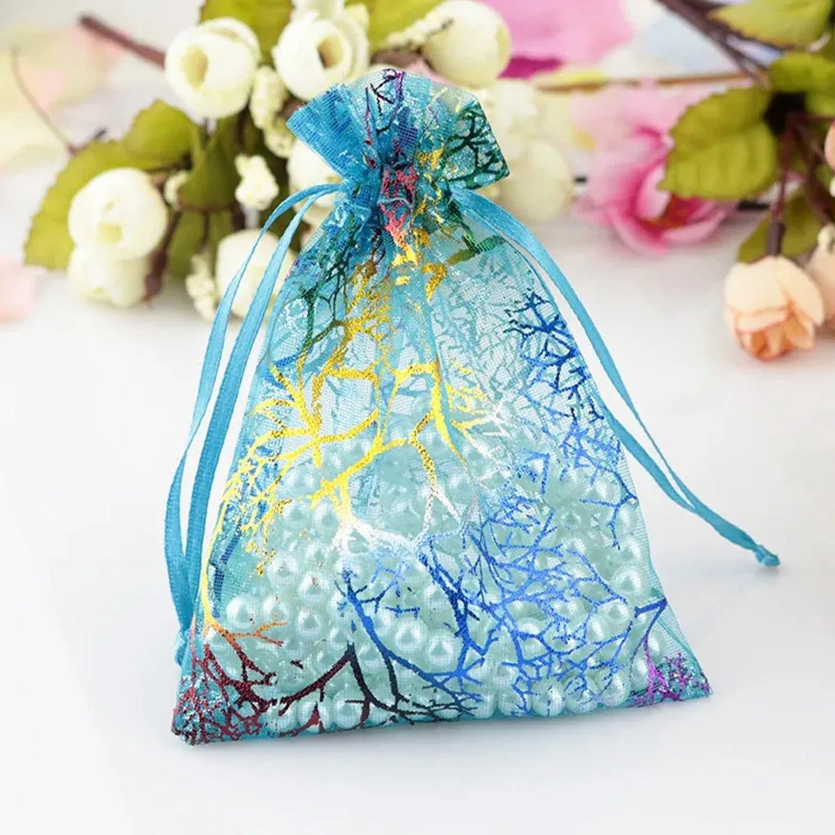 4 Colors Mixed 25PCS organza Bundle Pocket Gift Yarn Bag