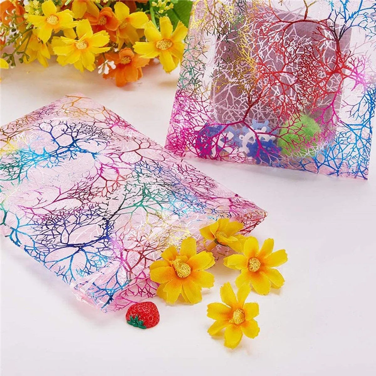 4 Colors Mixed 25PCS organza Bundle Pocket Gift Yarn Bag