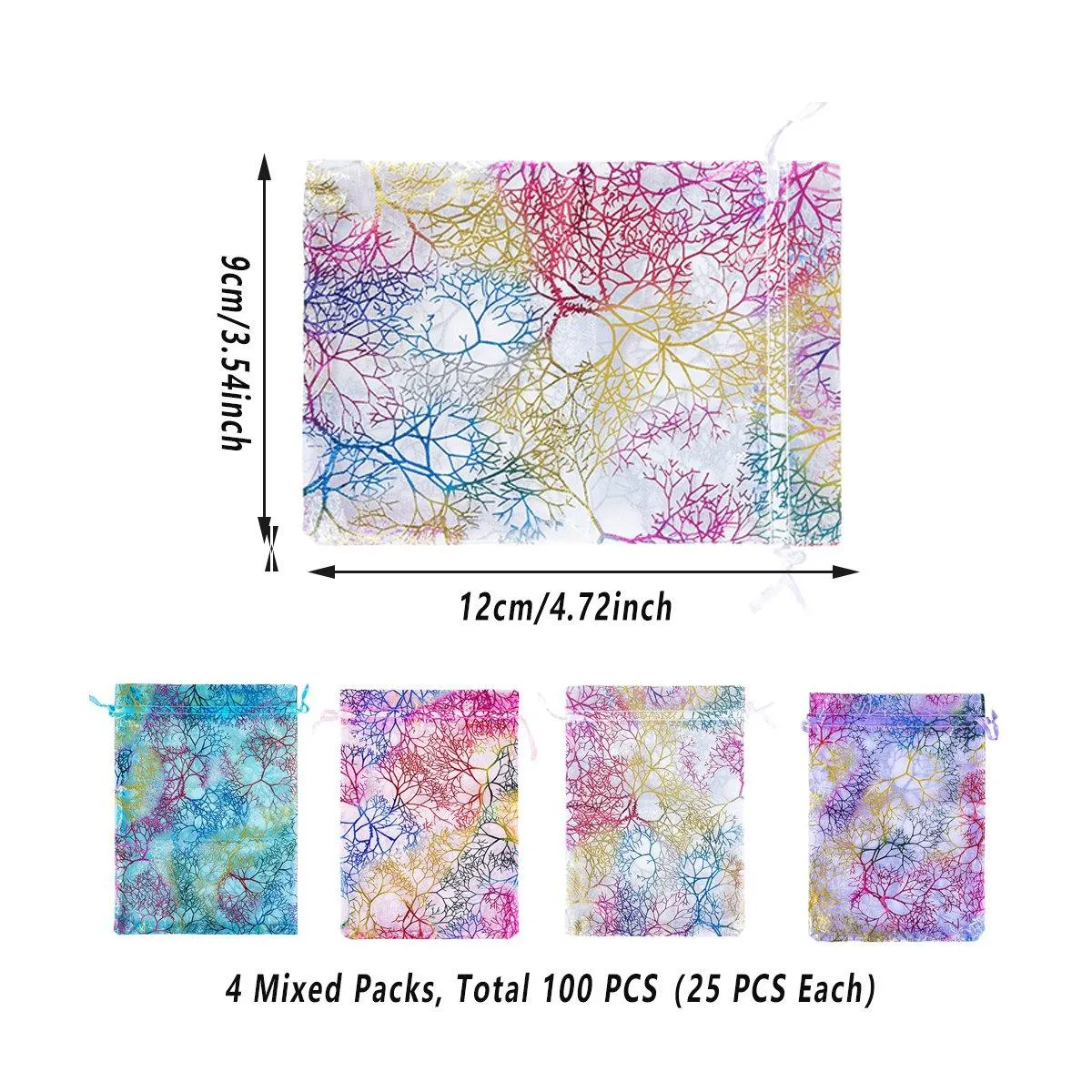 4 Colors Mixed 25PCS organza Bundle Pocket Gift Yarn Bag