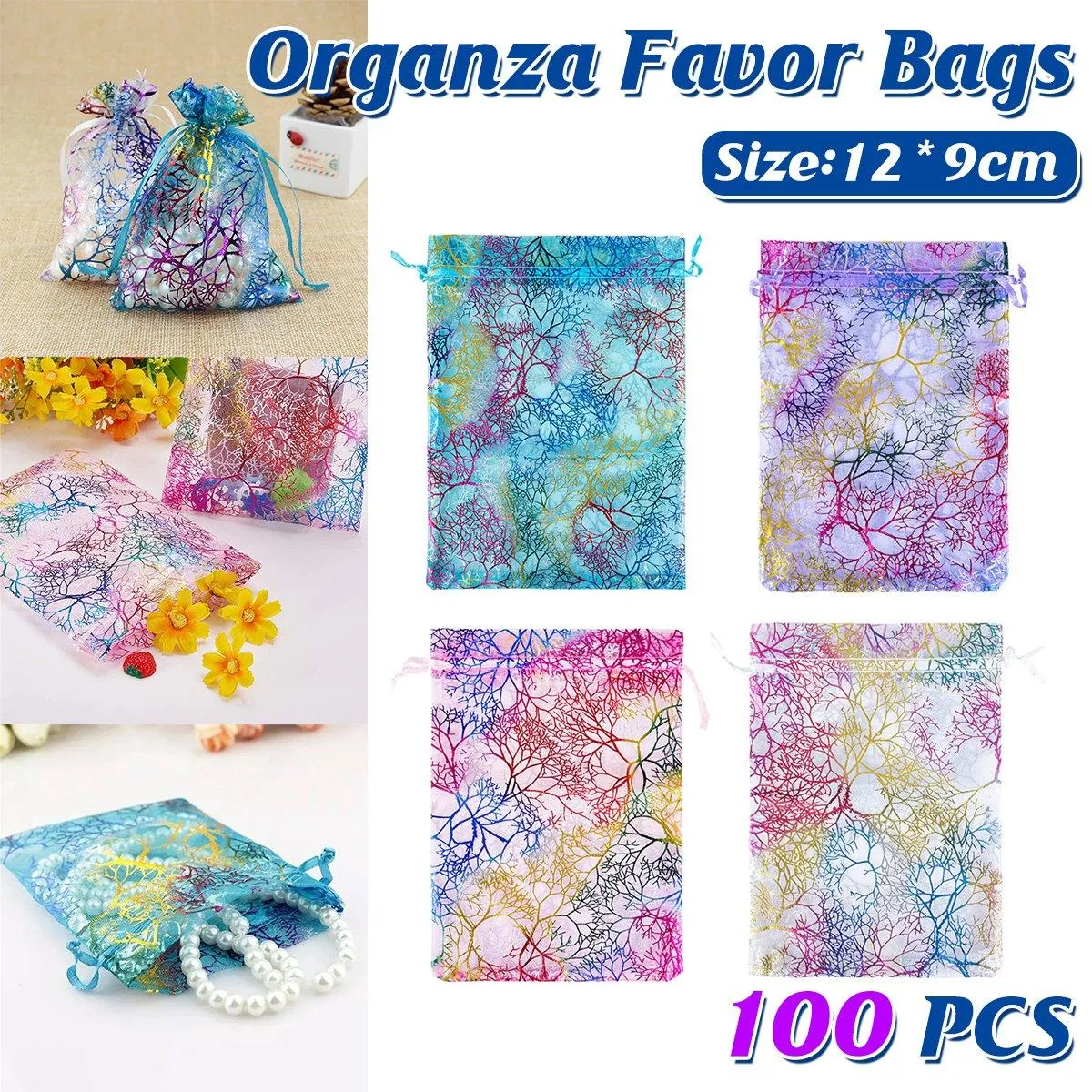 4 Colors Mixed 25PCS organza Bundle Pocket Gift Yarn Bag