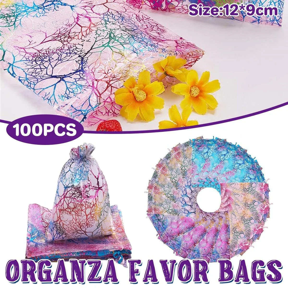 4 Colors Mixed 25PCS organza Bundle Pocket Gift Yarn Bag