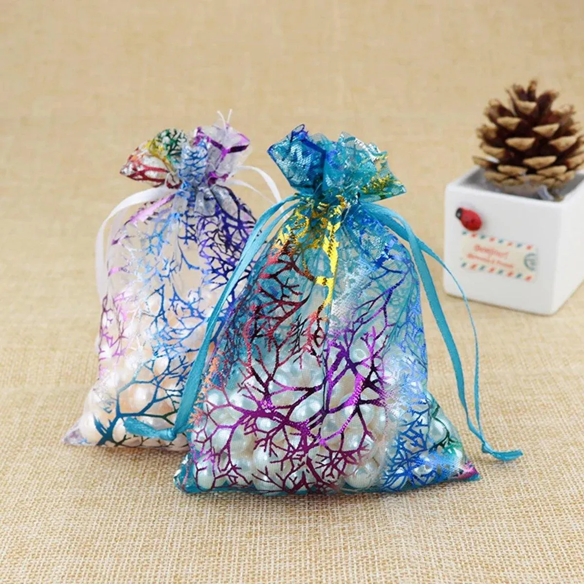 4 Colors Mixed 25PCS organza Bundle Pocket Gift Yarn Bag