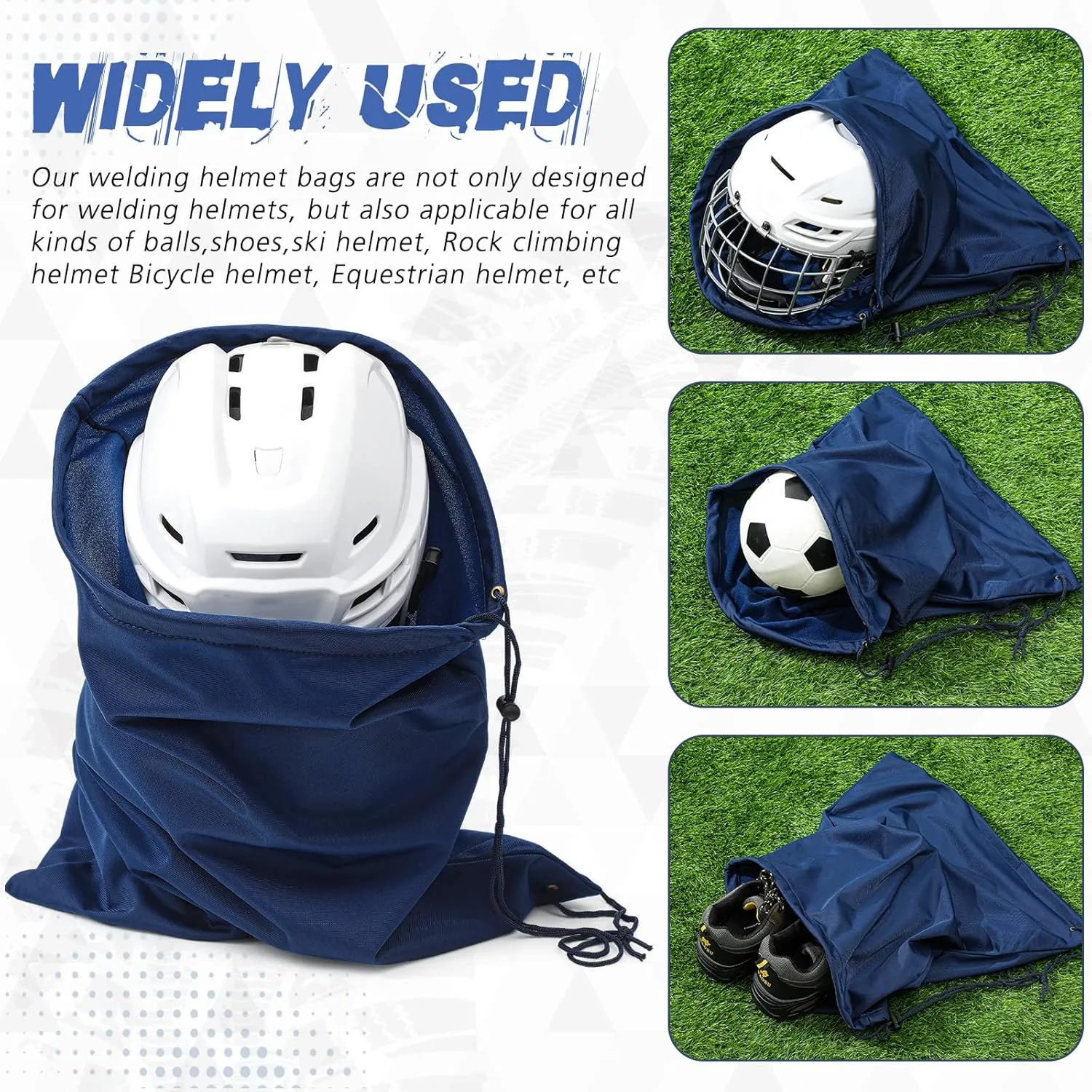 4 Pcs Helmet Bag Welding Motorcycle Hood Bag with Drawstring Locking, Microfiber Large Lightweight for Ski Riding Racing Snowmobile Dirt Bicycle Bike Fire Helmet Storage Accessories (Blue)