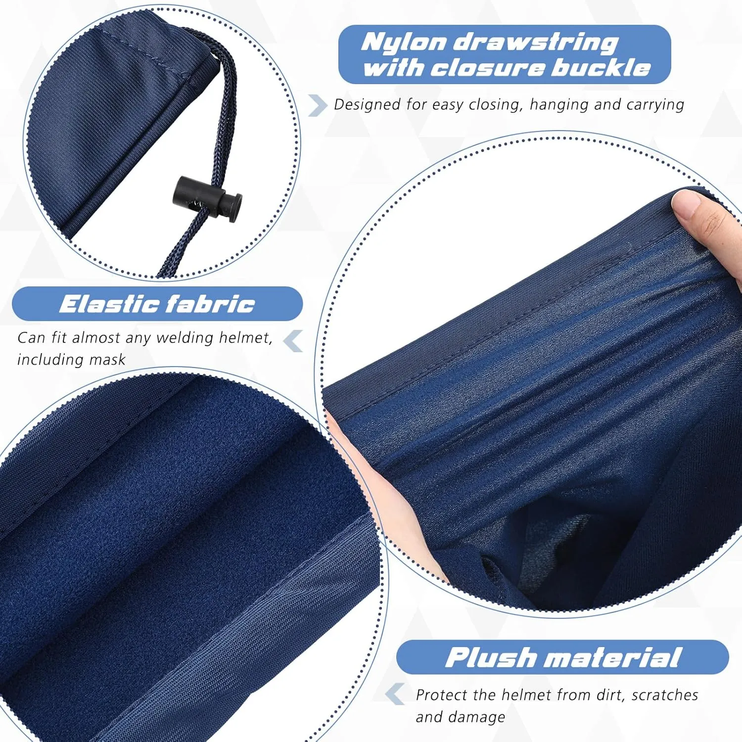 4 Pcs Helmet Bag Welding Motorcycle Hood Bag with Drawstring Locking, Microfiber Large Lightweight for Ski Riding Racing Snowmobile Dirt Bicycle Bike Fire Helmet Storage Accessories (Blue)