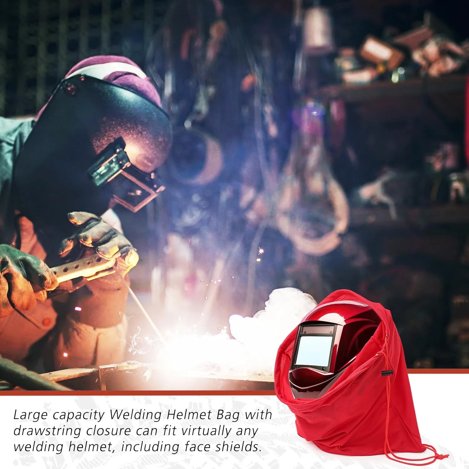 4 Pcs Helmet Bag Welding Motorcycle Hood Bag with Drawstring Locking, Microfiber Large Lightweight for Ski Riding Racing Snowmobile Dirt Bicycle Bike Fire Helmet Storage Accessories (Red)