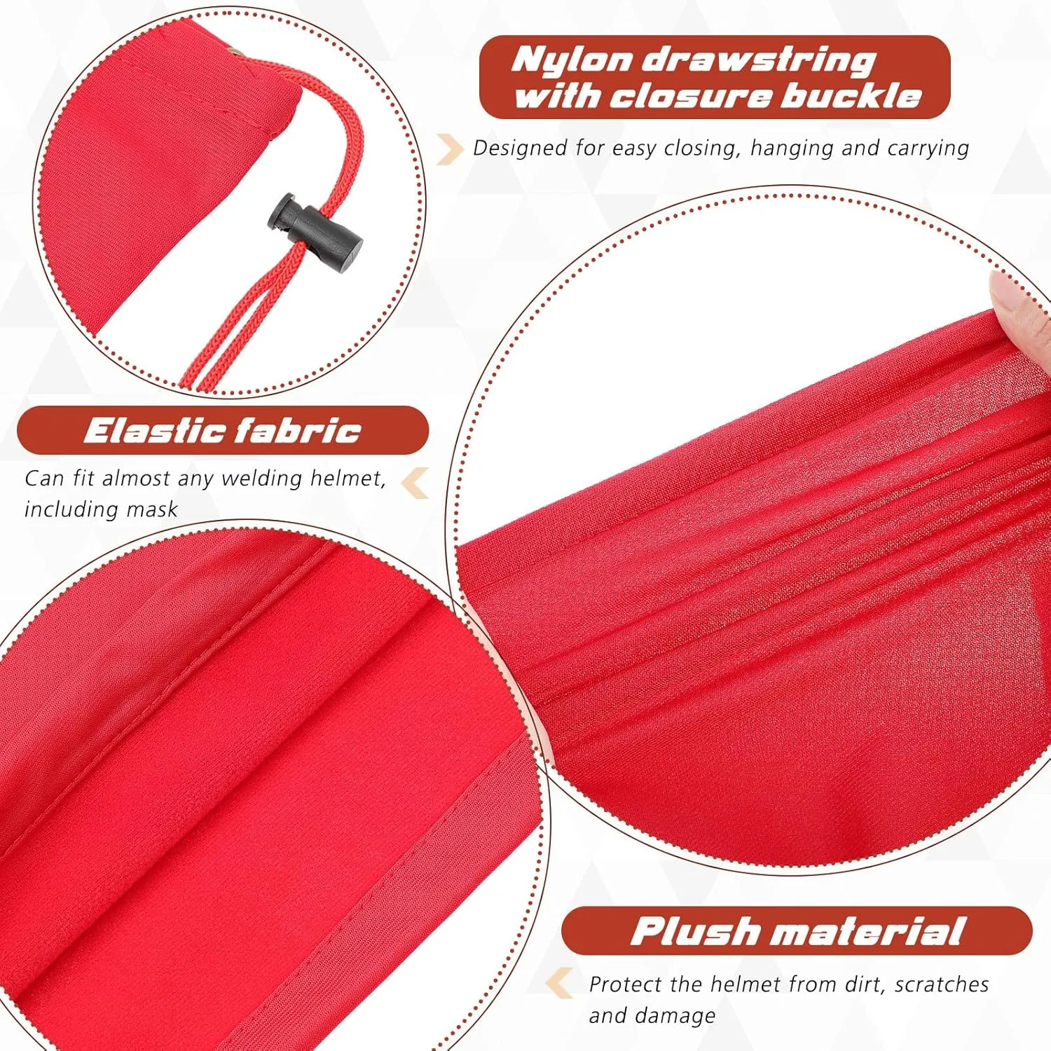 4 Pcs Helmet Bag Welding Motorcycle Hood Bag with Drawstring Locking, Microfiber Large Lightweight for Ski Riding Racing Snowmobile Dirt Bicycle Bike Fire Helmet Storage Accessories (Red)