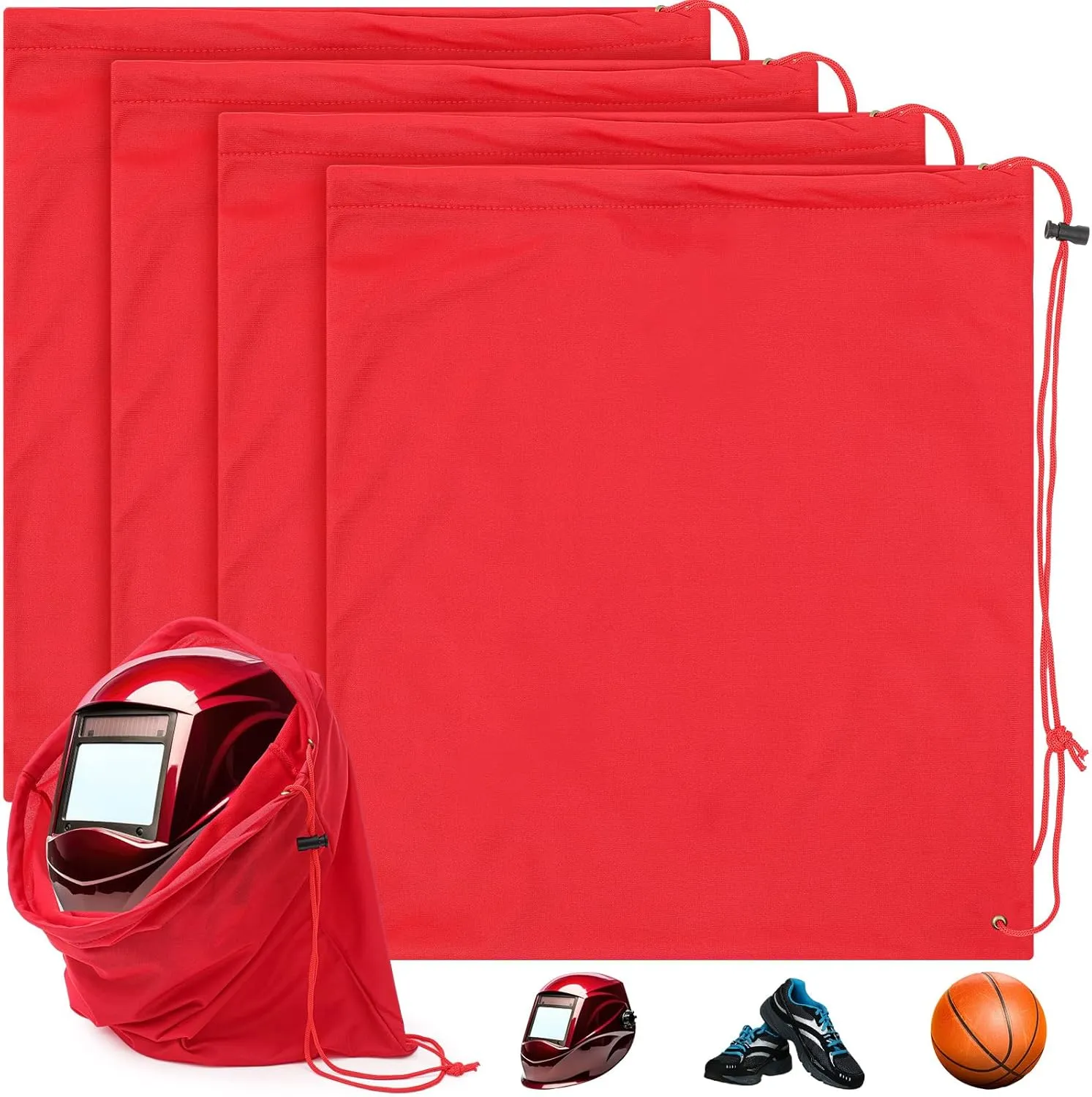4 Pcs Helmet Bag Welding Motorcycle Hood Bag with Drawstring Locking, Microfiber Large Lightweight for Ski Riding Racing Snowmobile Dirt Bicycle Bike Fire Helmet Storage Accessories (Red)
