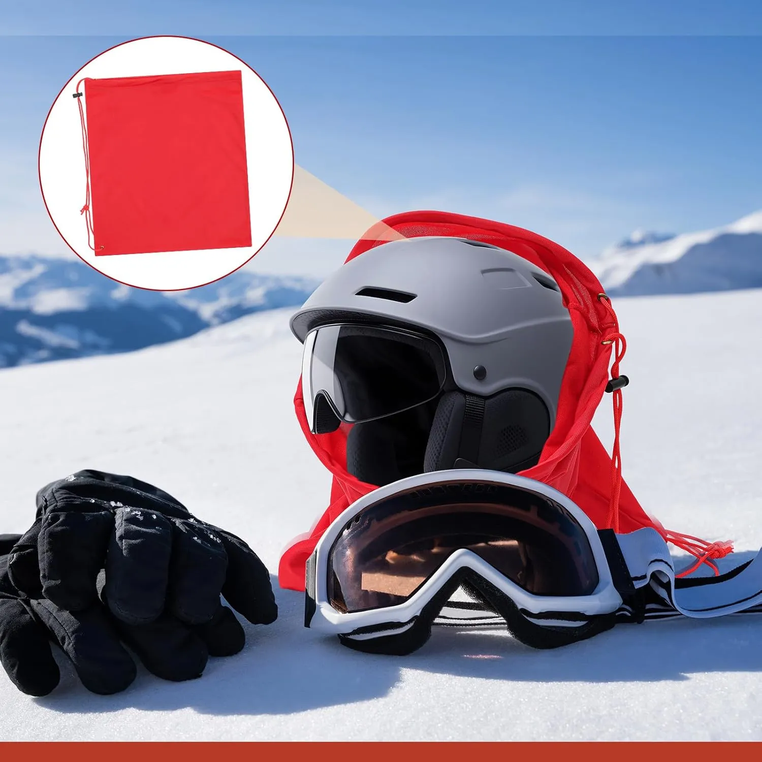4 Pcs Helmet Bag Welding Motorcycle Hood Bag with Drawstring Locking, Microfiber Large Lightweight for Ski Riding Racing Snowmobile Dirt Bicycle Bike Fire Helmet Storage Accessories (Red)