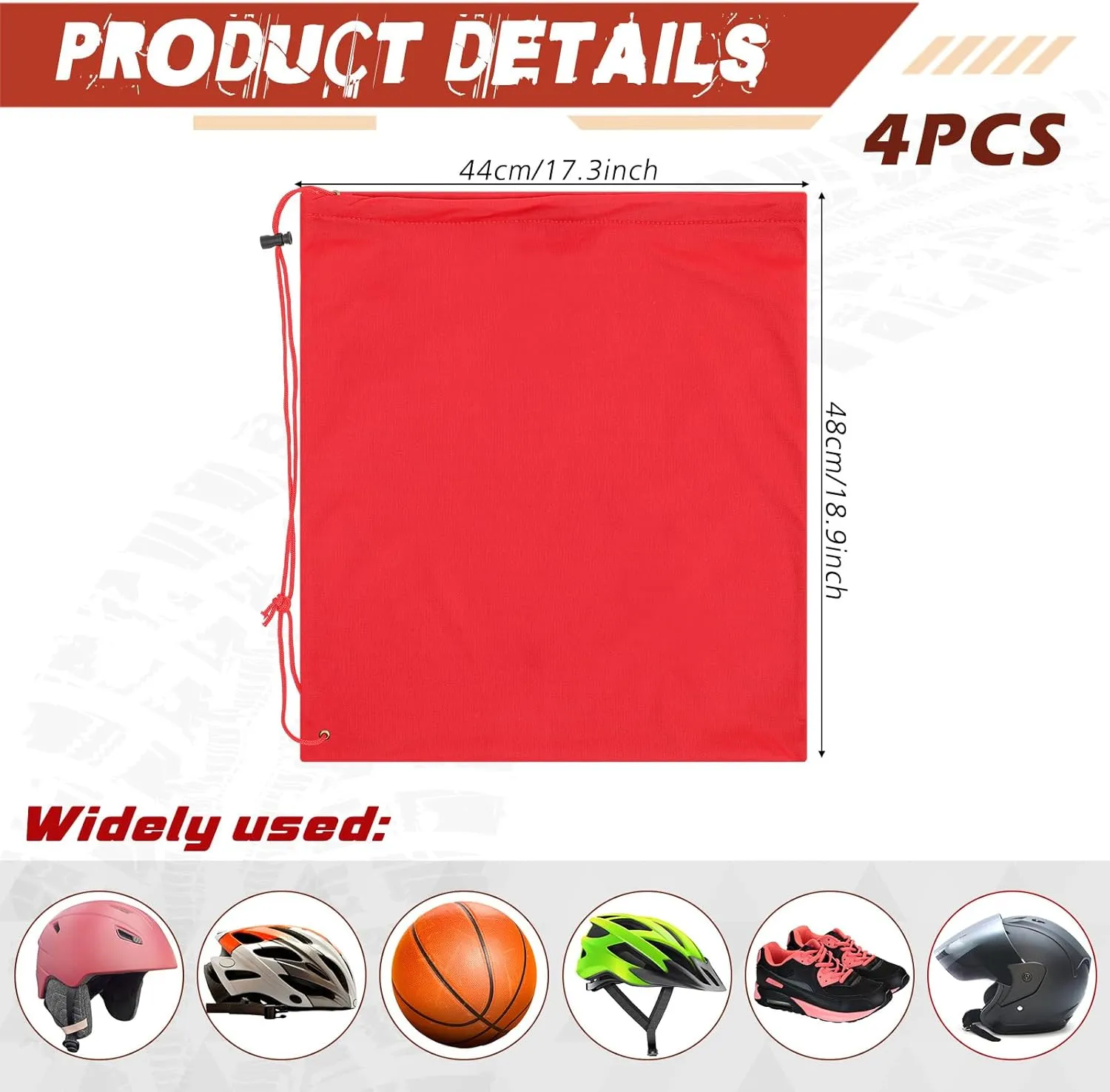 4 Pcs Helmet Bag Welding Motorcycle Hood Bag with Drawstring Locking, Microfiber Large Lightweight for Ski Riding Racing Snowmobile Dirt Bicycle Bike Fire Helmet Storage Accessories (Red)