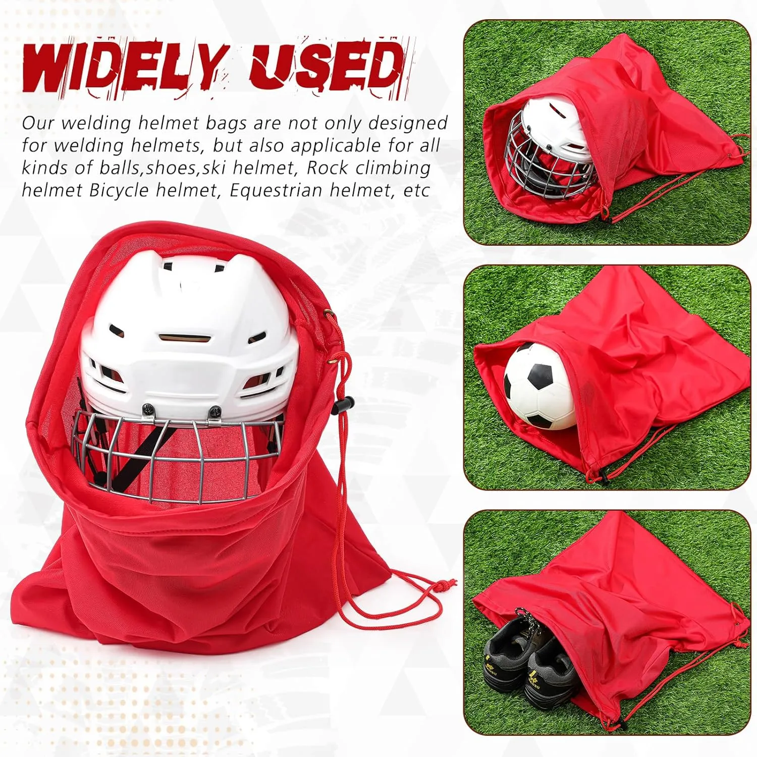 4 Pcs Helmet Bag Welding Motorcycle Hood Bag with Drawstring Locking, Microfiber Large Lightweight for Ski Riding Racing Snowmobile Dirt Bicycle Bike Fire Helmet Storage Accessories (Red)