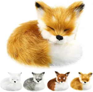 4 Pcs Stuffed Fox Plush Ornament Simulation Furry Fox Decorations Animals Plush Mini Squint Sleeping Plush Static Figures Model for Home Birthday Graduation Favors