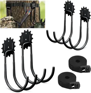 4 Pcs Treestand Strap Hangers, 2 Pcs Bow Hanger Tree Straps, Bow and Gear Hanger for Hunting, Camping, Hiking, Maximum Load 70 Lbs