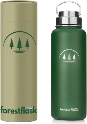 40 oz Insulated Water Bottle - Stainless Steel Metal - Large wide mouth, Leak Proof BPA-Free, Forest Green