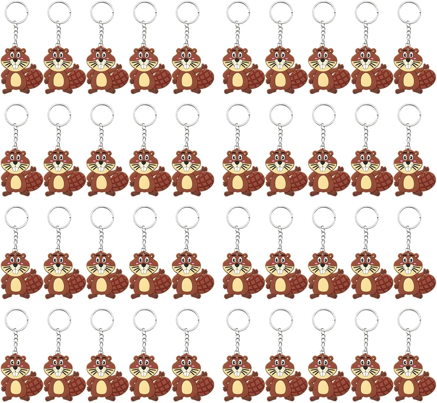 40 Pack Beaver Keyring Pack Party Favor for Safari Party, Jungle Baby Shower, Wild Animal Themed Kids Birthday, Wild ONE First Birthday, Castor Gender Reveal, Brown