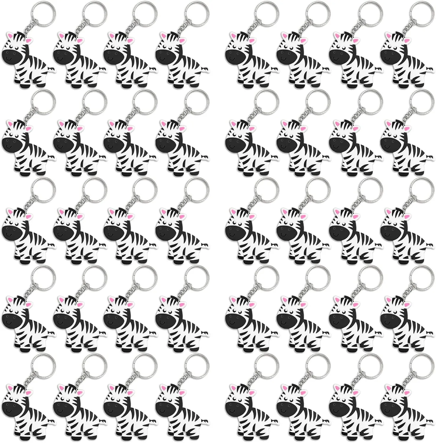 40 Pack Zebra Keyring Pack Party Favor for Zebra Lover, Guest Return Gift, Wild Animal Themed Party, Baby Shower, Birthday