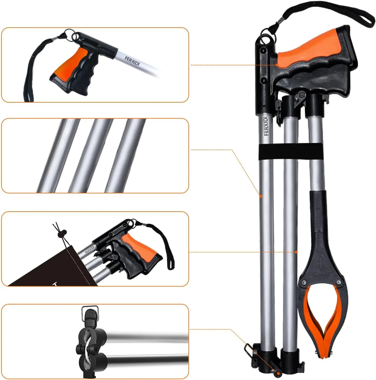 43" Foldable Grabber Reacher Tool,2pcs Reacher Grabber Pickup Tool,Folding Grabbers for Elderly Grab It Reaching Tool with Rotating Jaw Magnets,Grabber Reacher Tool Heavy Duty (one Bag)