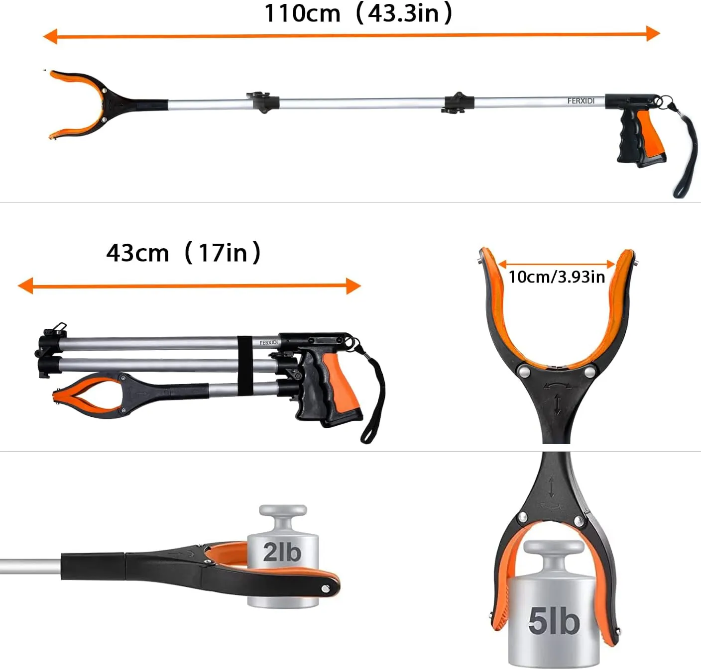 43" Foldable Grabber Reacher Tool,2pcs Reacher Grabber Pickup Tool,Folding Grabbers for Elderly Grab It Reaching Tool with Rotating Jaw Magnets,Grabber Reacher Tool Heavy Duty (one Bag)