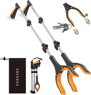 43" Foldable Grabber Reacher Tool,2pcs Reacher Grabber Pickup Tool,Folding Grabbers for Elderly Grab It Reaching Tool with Rotating Jaw Magnets,Grabber Reacher Tool Heavy Duty (one Bag)