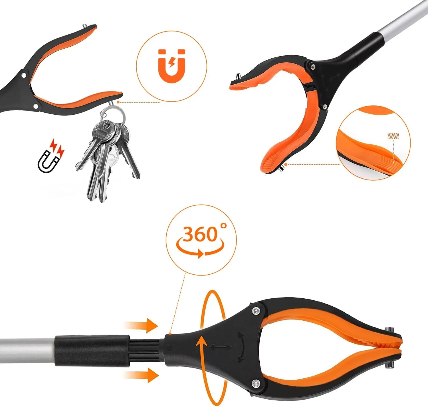 43" Foldable Grabber Reacher Tool,2pcs Reacher Grabber Pickup Tool,Folding Grabbers for Elderly Grab It Reaching Tool with Rotating Jaw Magnets,Grabber Reacher Tool Heavy Duty (one Bag)