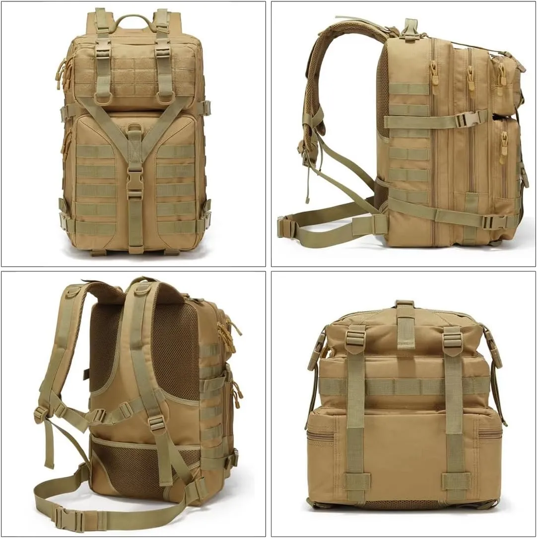 45L Military Tactical Backpack Large Men Army 3 Day Assault Rucksack Molle Bag Daypack (Black CP)