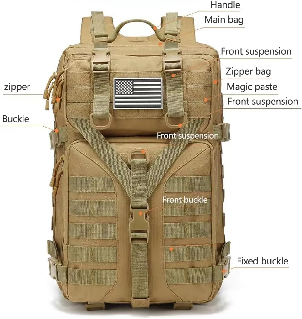 45L Military Tactical Backpack Large Men Army 3 Day Assault Rucksack Molle Bag Daypack (Black CP)
