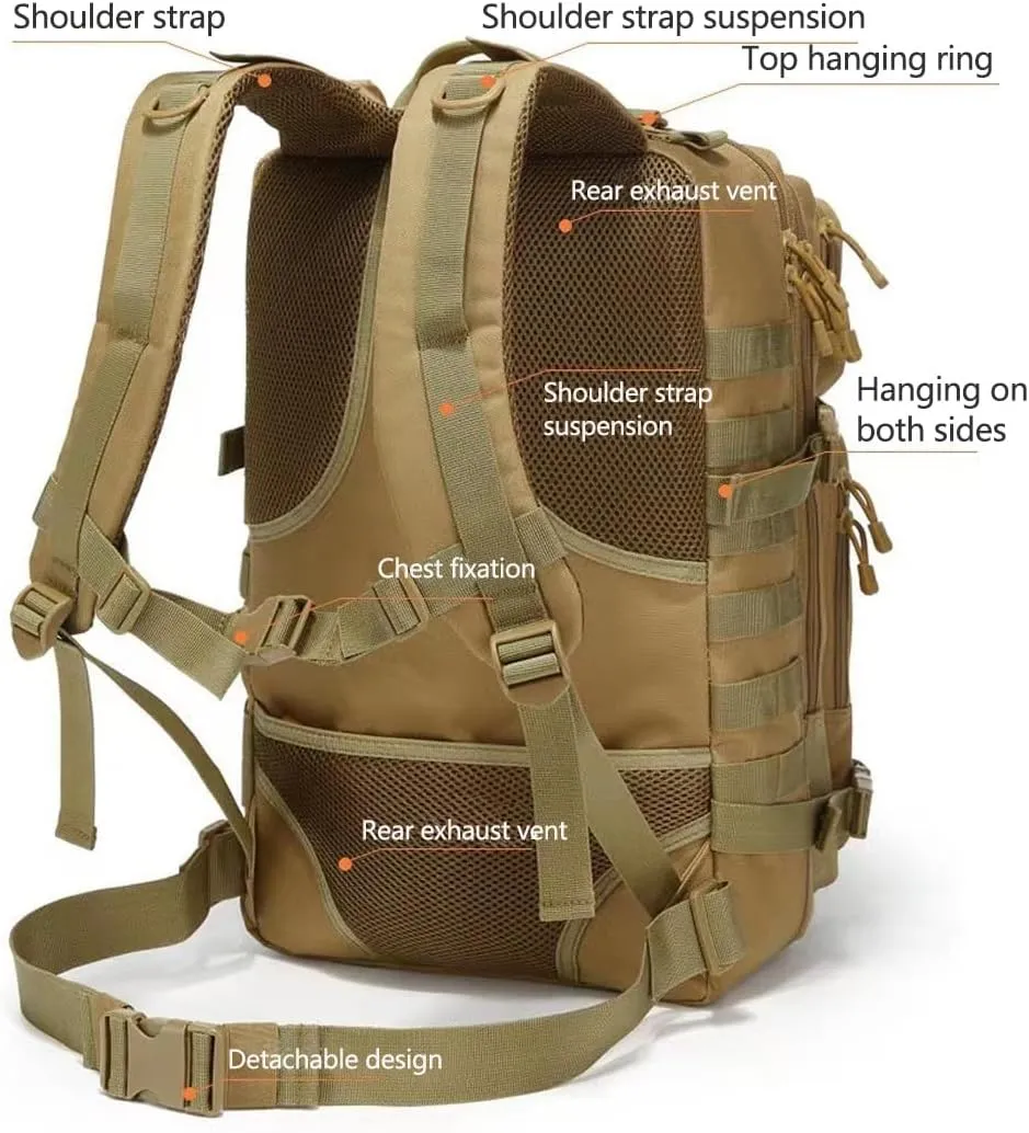 45L Military Tactical Backpack Large Men Army 3 Day Assault Rucksack Molle Bag Daypack (Black CP)
