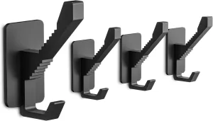 4Pack Adhesive Wall Hooks| Heavy Duty Coat Hooks Wall Mount for Hanging Coats, Backpacks, Hats, Towels, Bags| Coat Rack Wall Mount for Bathroom, Bedroom, Entryway, Mudroom| Matte Black
