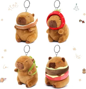 4PC Capybara Plush Keychain Cute Small Capybara Mini Stuffed Animal Bulk for Kids Birthday Party Favors Gift