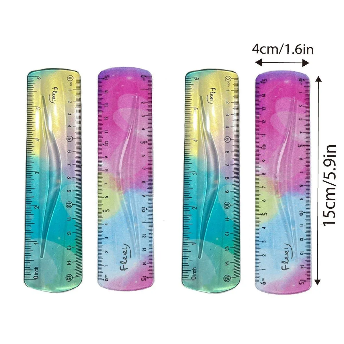4pcs Colourful Bendable Soft Ruler 15cm Foldable Flexible Measuring Ruler Set