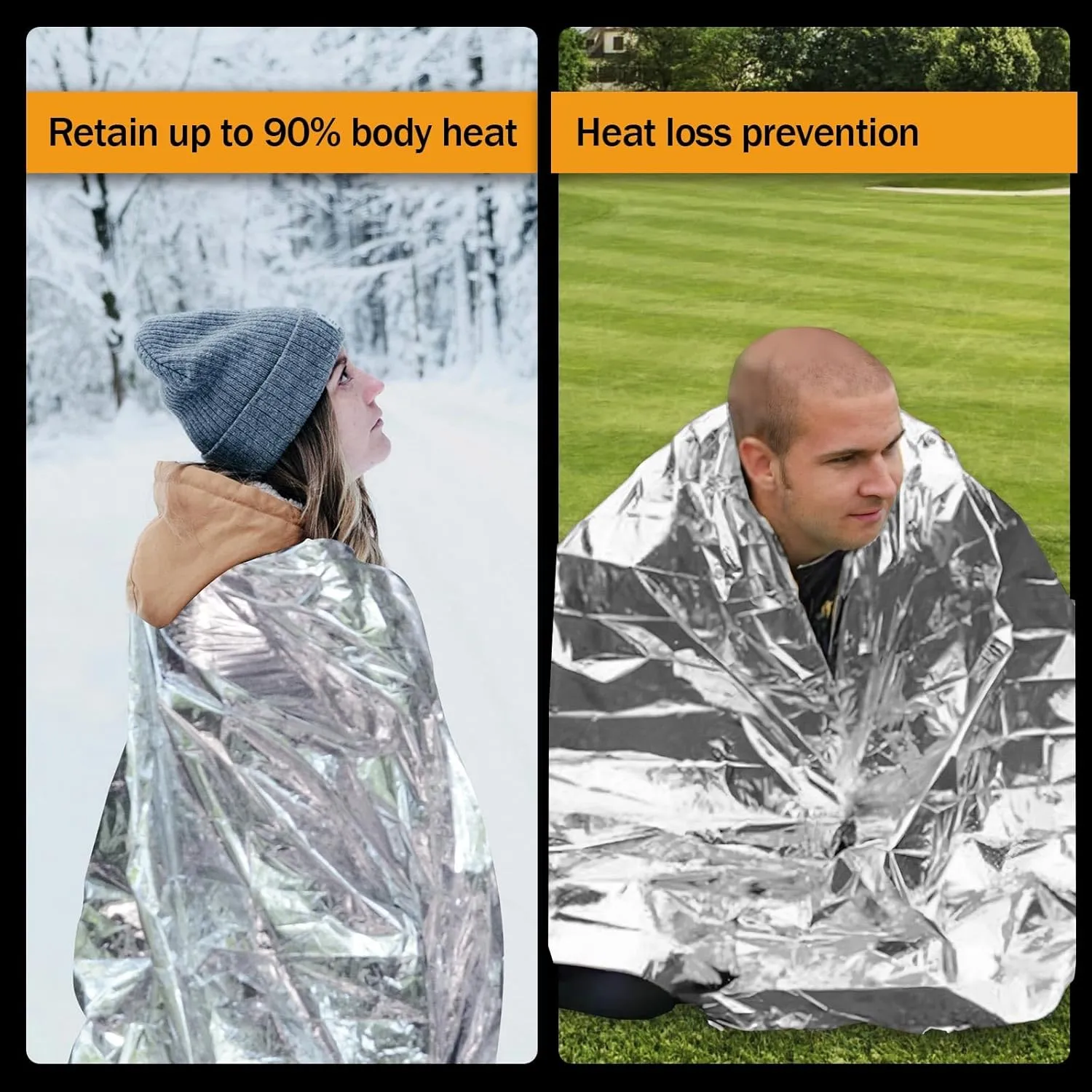50 Pack Emergency Mylar Thermal Blankets - 82"x62" Waterproof Heat Reflective Blankets, Bulk Rescue Blanket for Survival, Camping, Marathons, Bug Out Bag, First Aid, Silver