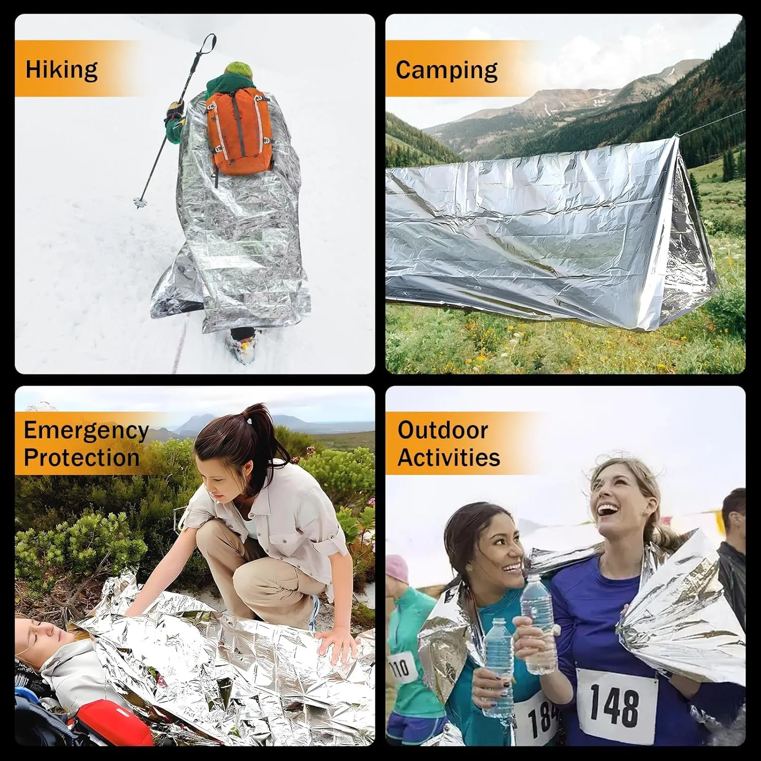 50 Pack Emergency Mylar Thermal Blankets - 82"x62" Waterproof Heat Reflective Blankets, Bulk Rescue Blanket for Survival, Camping, Marathons, Bug Out Bag, First Aid, Silver