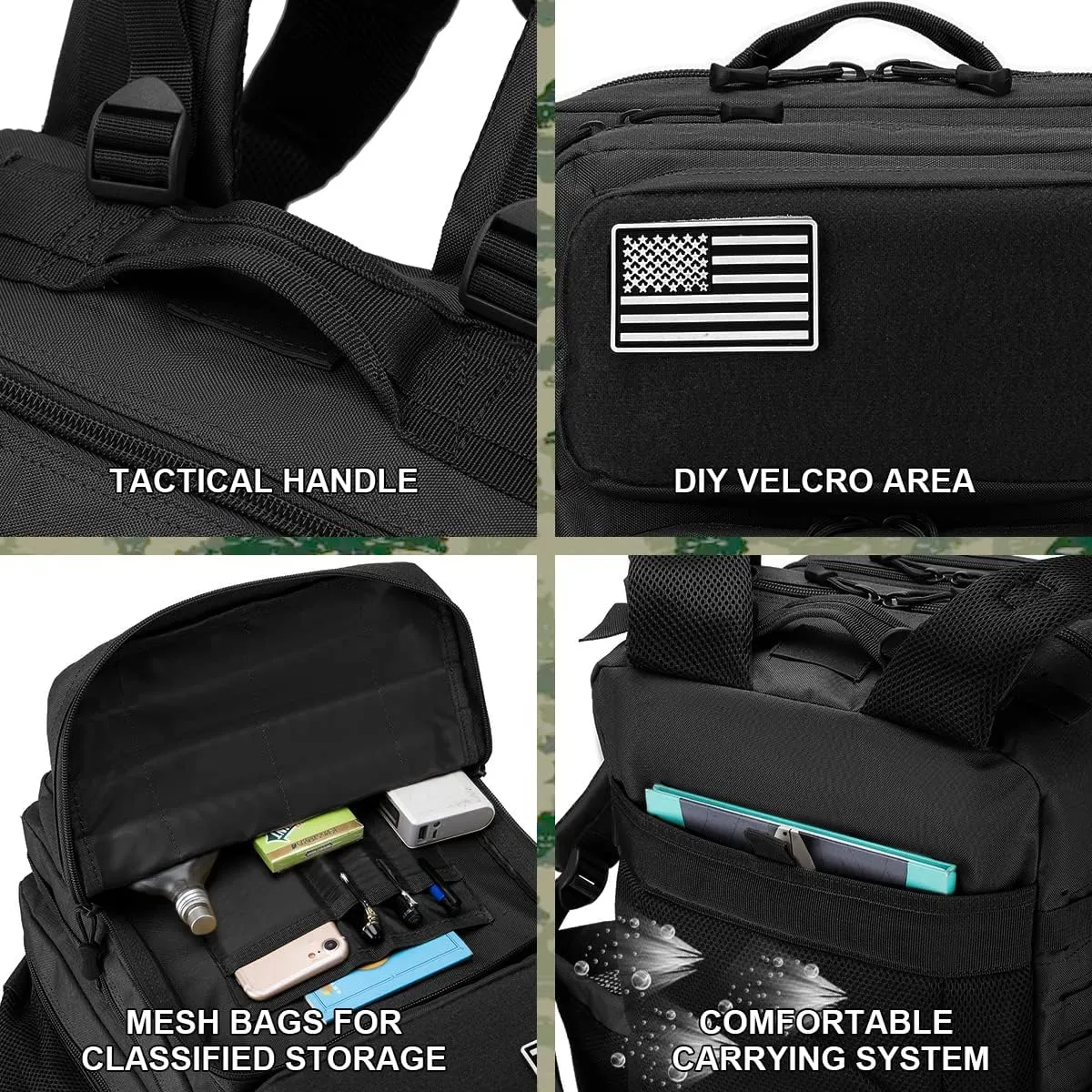 50L Military Tactical Backpack for Men,Water Resistant Day Backpack Molle Army 3 Days Assault Pack Bug Out Bag,Heavy Duty Hiking Treeking Rucksack Black