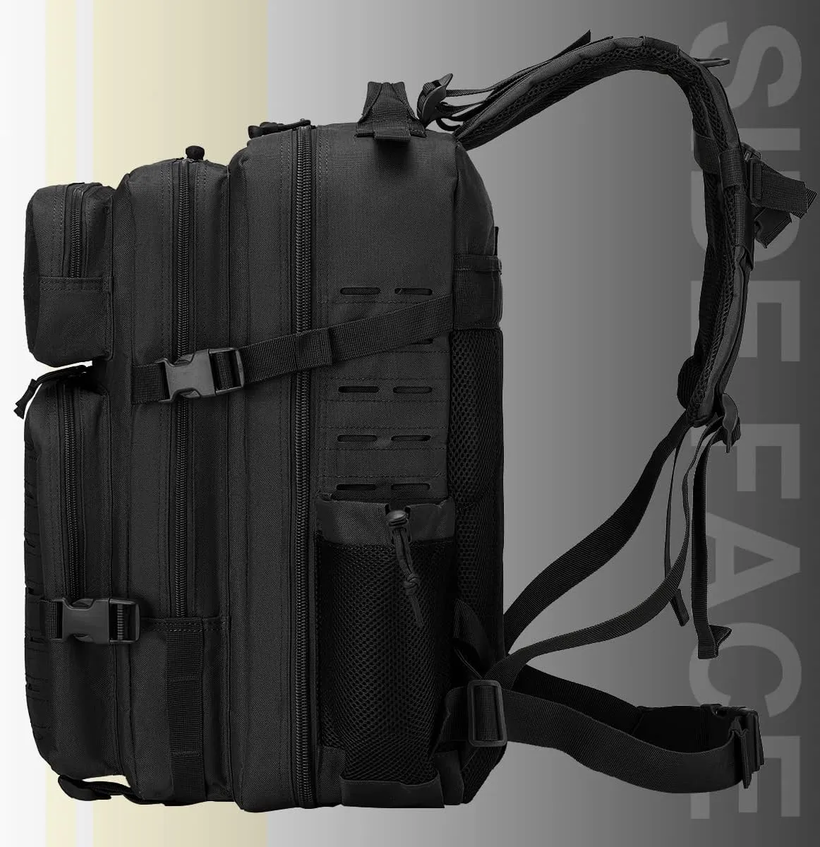 50L Military Tactical Backpack for Men,Water Resistant Day Backpack Molle Army 3 Days Assault Pack Bug Out Bag,Heavy Duty Hiking Treeking Rucksack Black