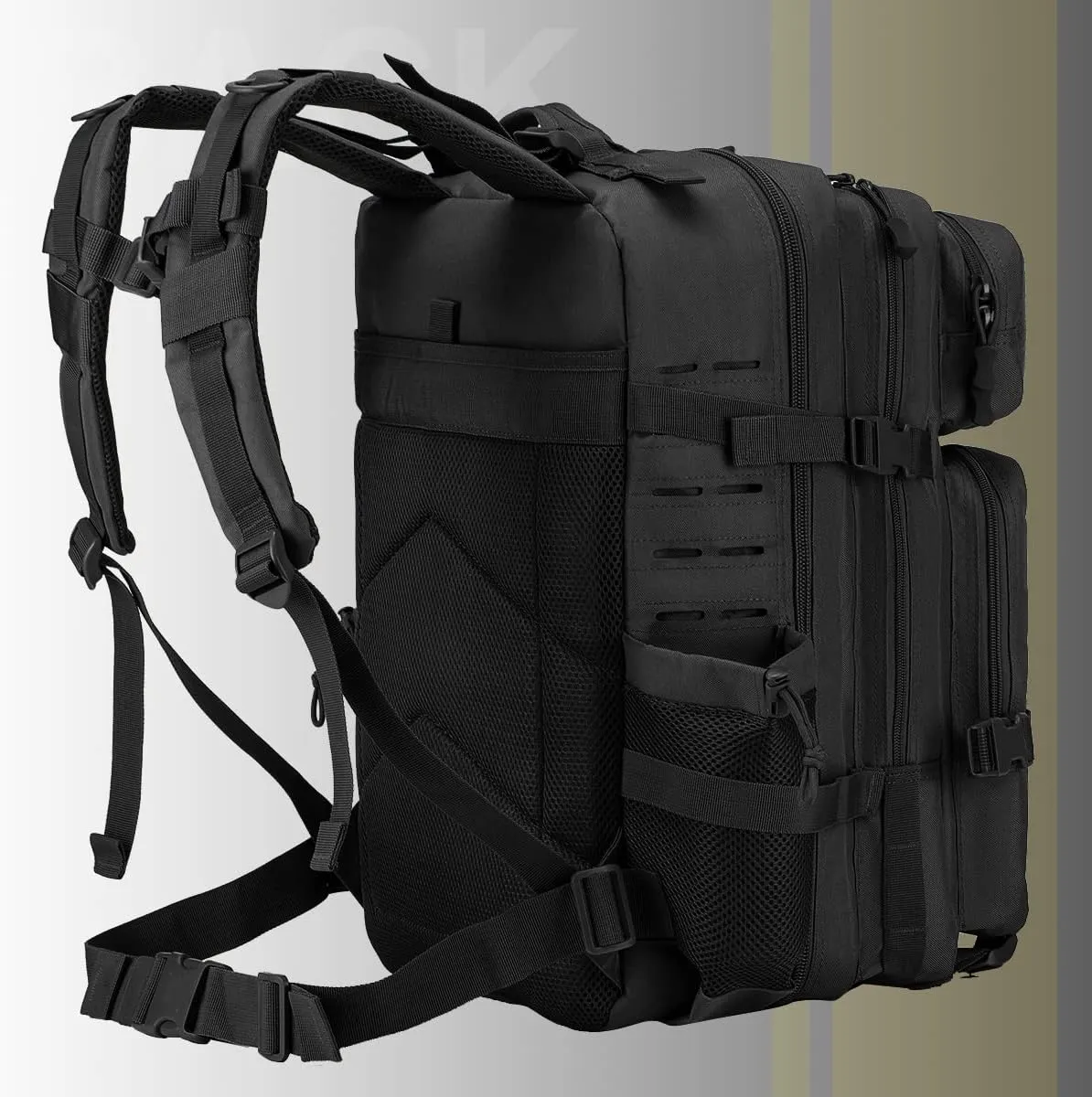 50L Military Tactical Backpack for Men,Water Resistant Day Backpack Molle Army 3 Days Assault Pack Bug Out Bag,Heavy Duty Hiking Treeking Rucksack Black