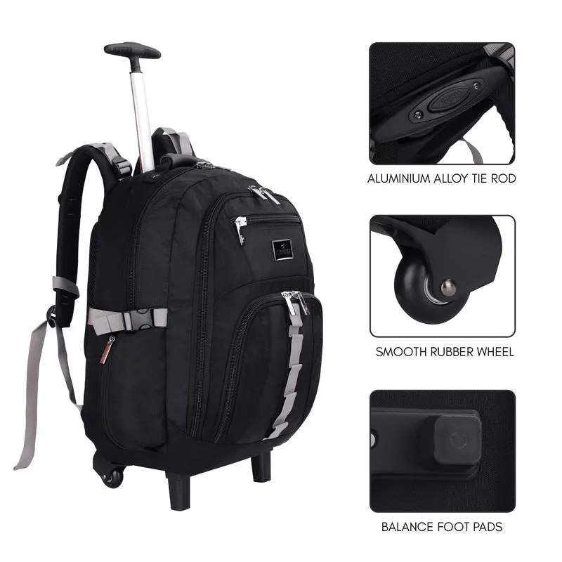 51L Laptop Trolley Backpack - Water Resistant, 3 Compartments | 57 cm | Black