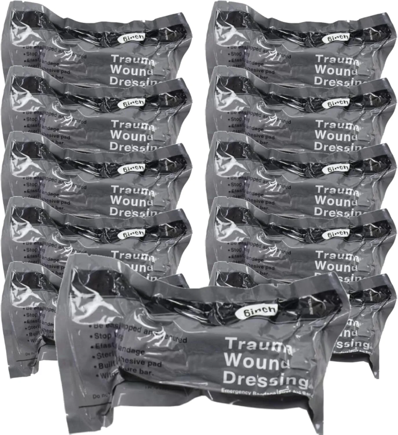 6 Inch Israeli Bandage, Portable Vacuum Sealed, Compression Pressure Dressing Trauma Wound Seal Bandages for Outdoor Battle Combat Tactical Travel Hiking Cycling (10 pcs)