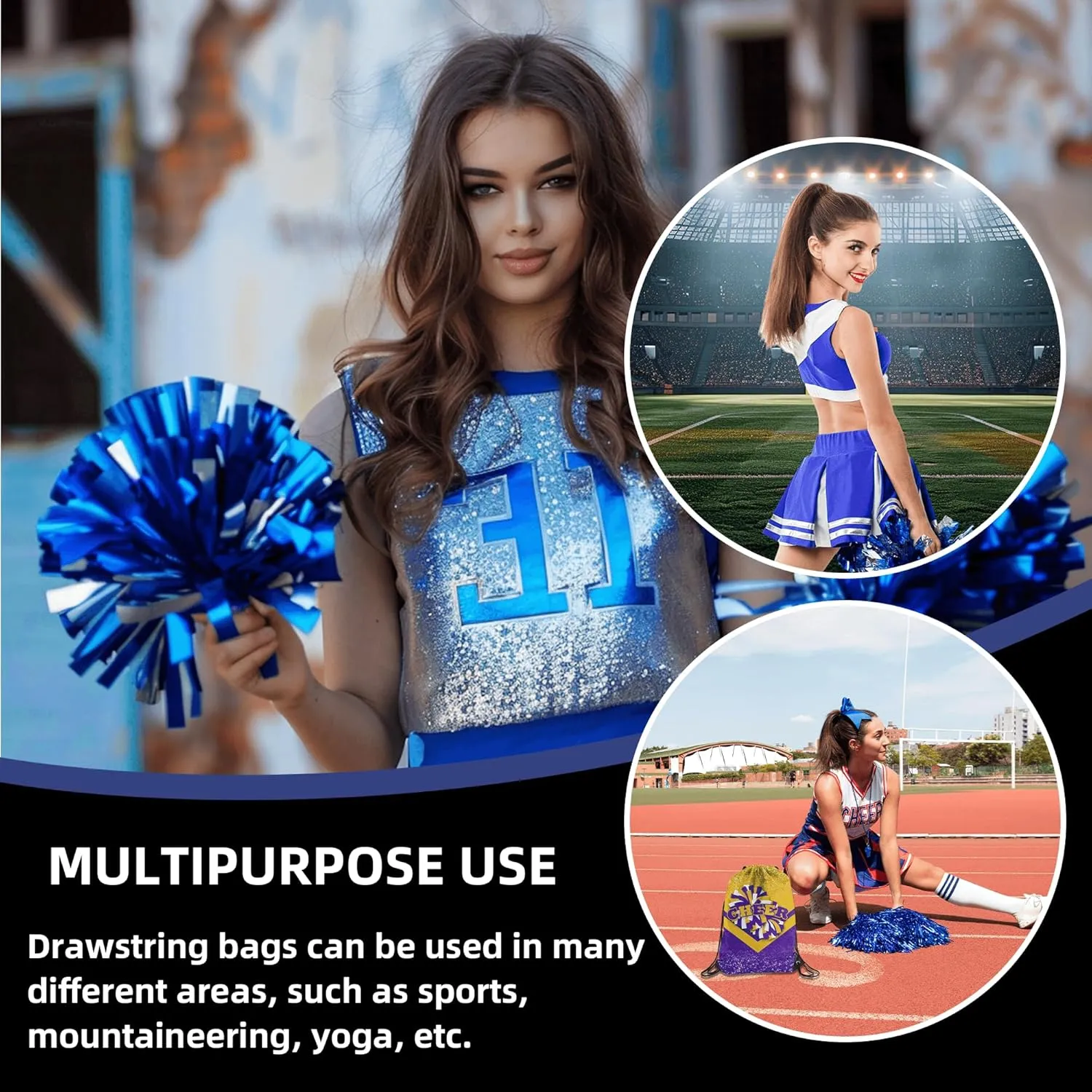 6 Pcs Cheer Drawstring Backpack Cheerleading Drawstring Gym Bags Cheerleader Gifts for Cheerleaders (Gold&Purple)