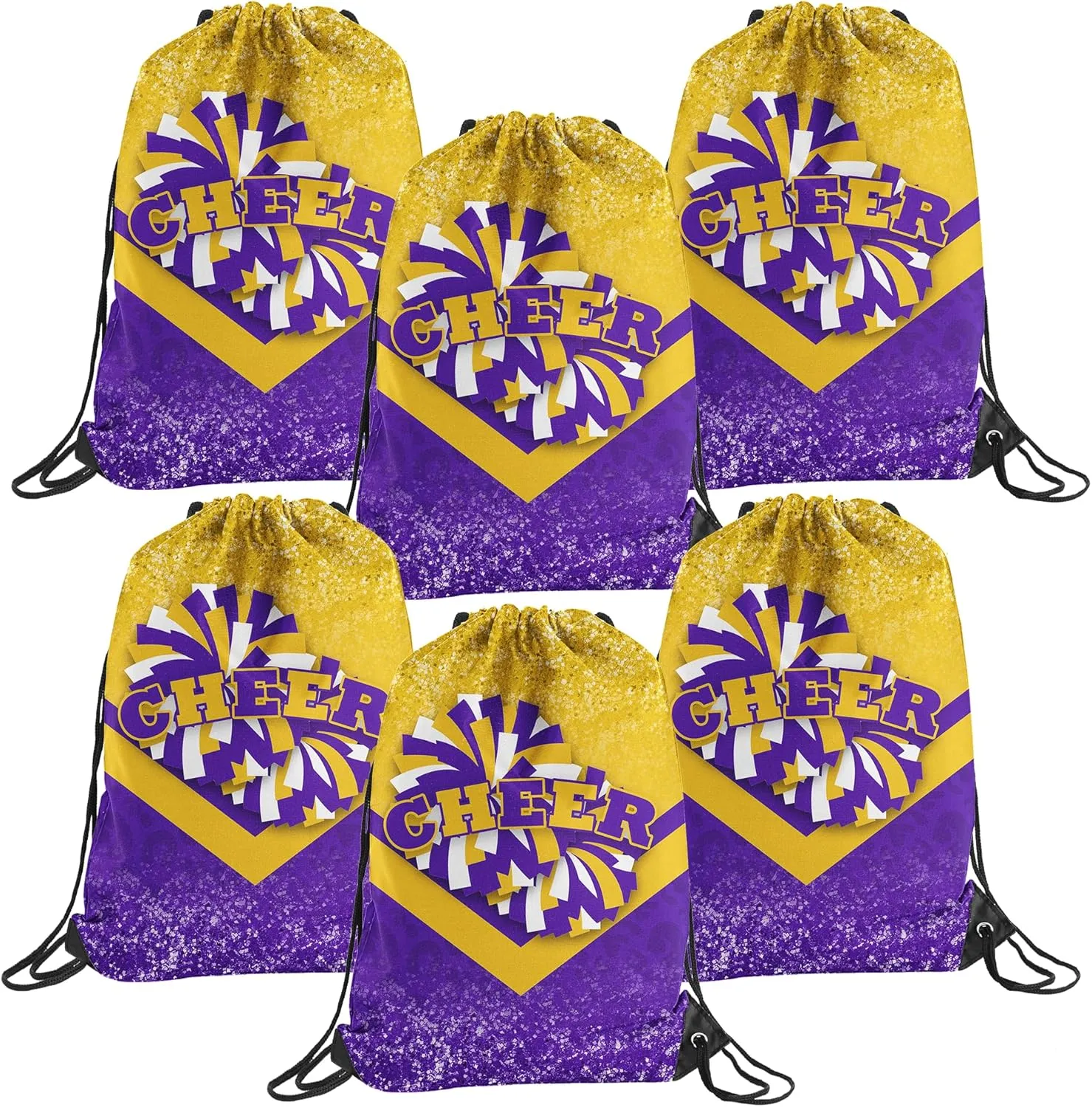 6 Pcs Cheer Drawstring Backpack Cheerleading Drawstring Gym Bags Cheerleader Gifts for Cheerleaders (Gold&Purple)