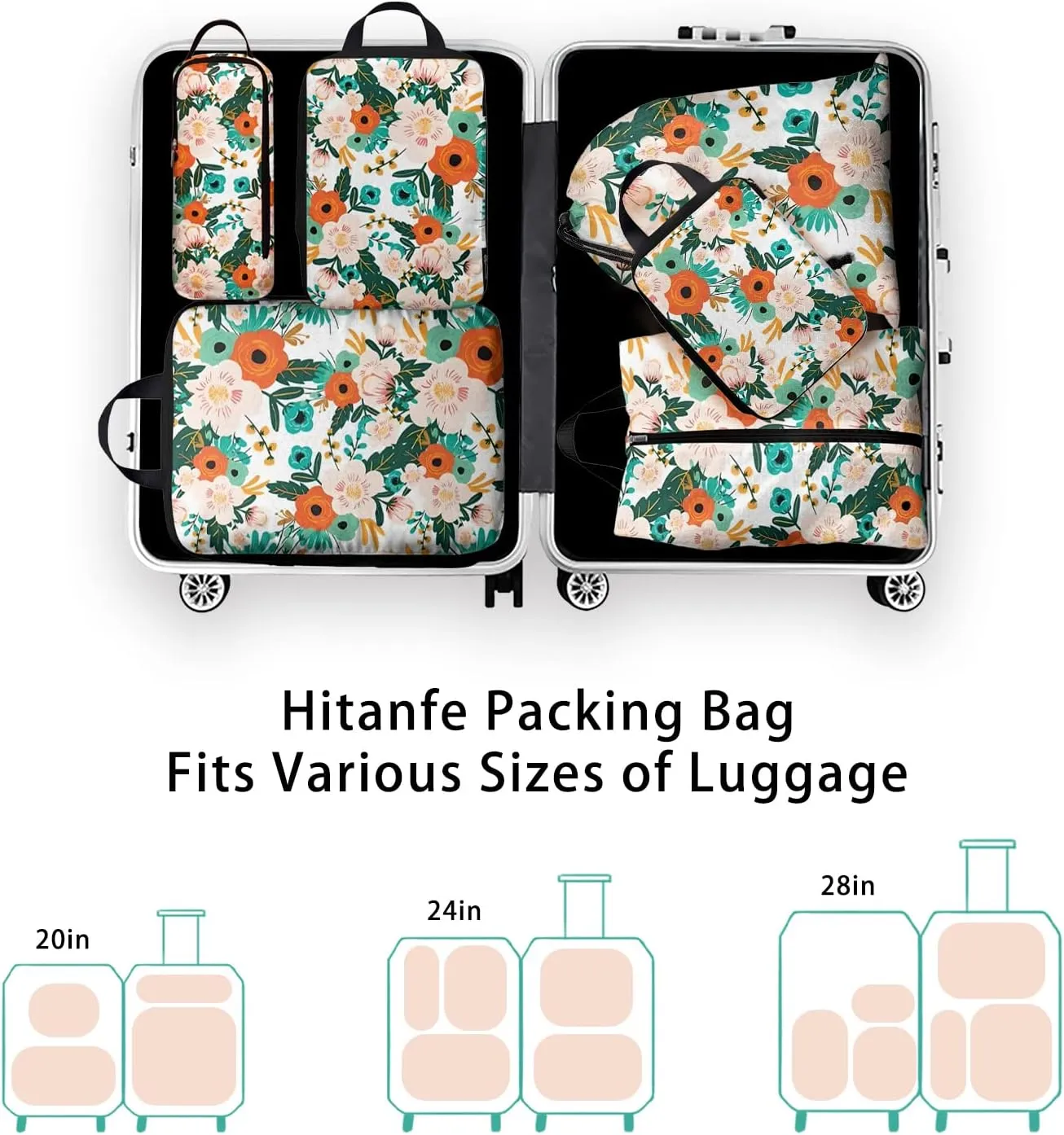 6 Pcs Compression Packing Cubes Travel for Suitcases, Luggage Organizer Nylon Washable Storage Bags Set - Packaging Cubes for Backpack Travel Perfect for Women Clothes Carry-Ons and Storage