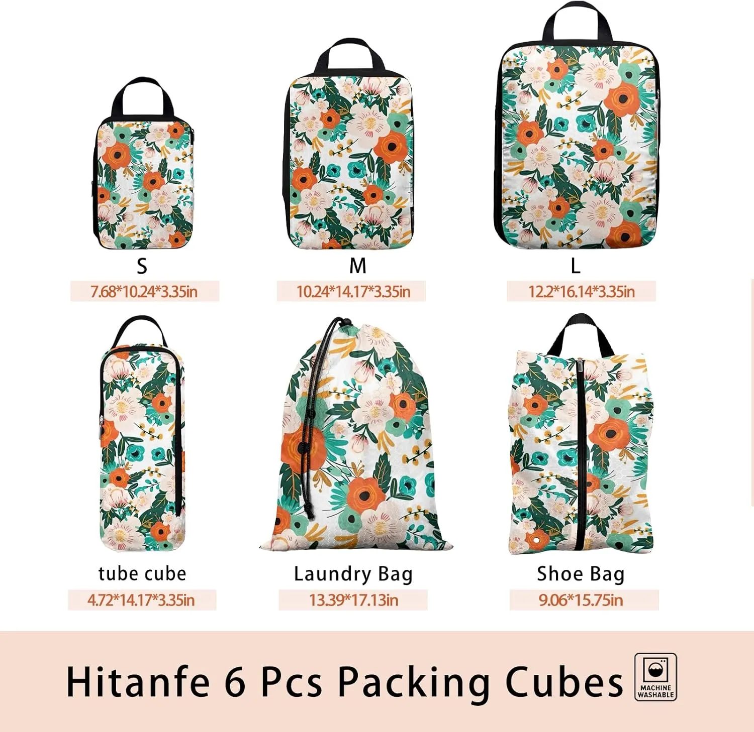 6 Pcs Compression Packing Cubes Travel for Suitcases, Luggage Organizer Nylon Washable Storage Bags Set - Packaging Cubes for Backpack Travel Perfect for Women Clothes Carry-Ons and Storage