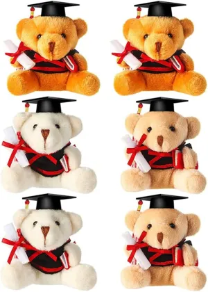 6 Pcs Plush Graduation Bears Graduation Stuffed Animal Bear in Cap 2023 Graduation Animal Dolls Keychain for High School College Graduation Party 9cm