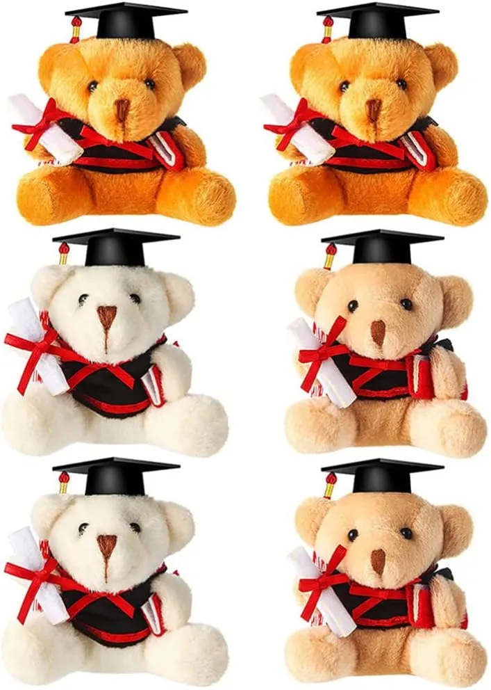 6 Pcs Plush Graduation Bears Graduation Stuffed Animal Bear in Cap 2023 Graduation Animal Dolls Keychain for High School College Graduation Party 9cm