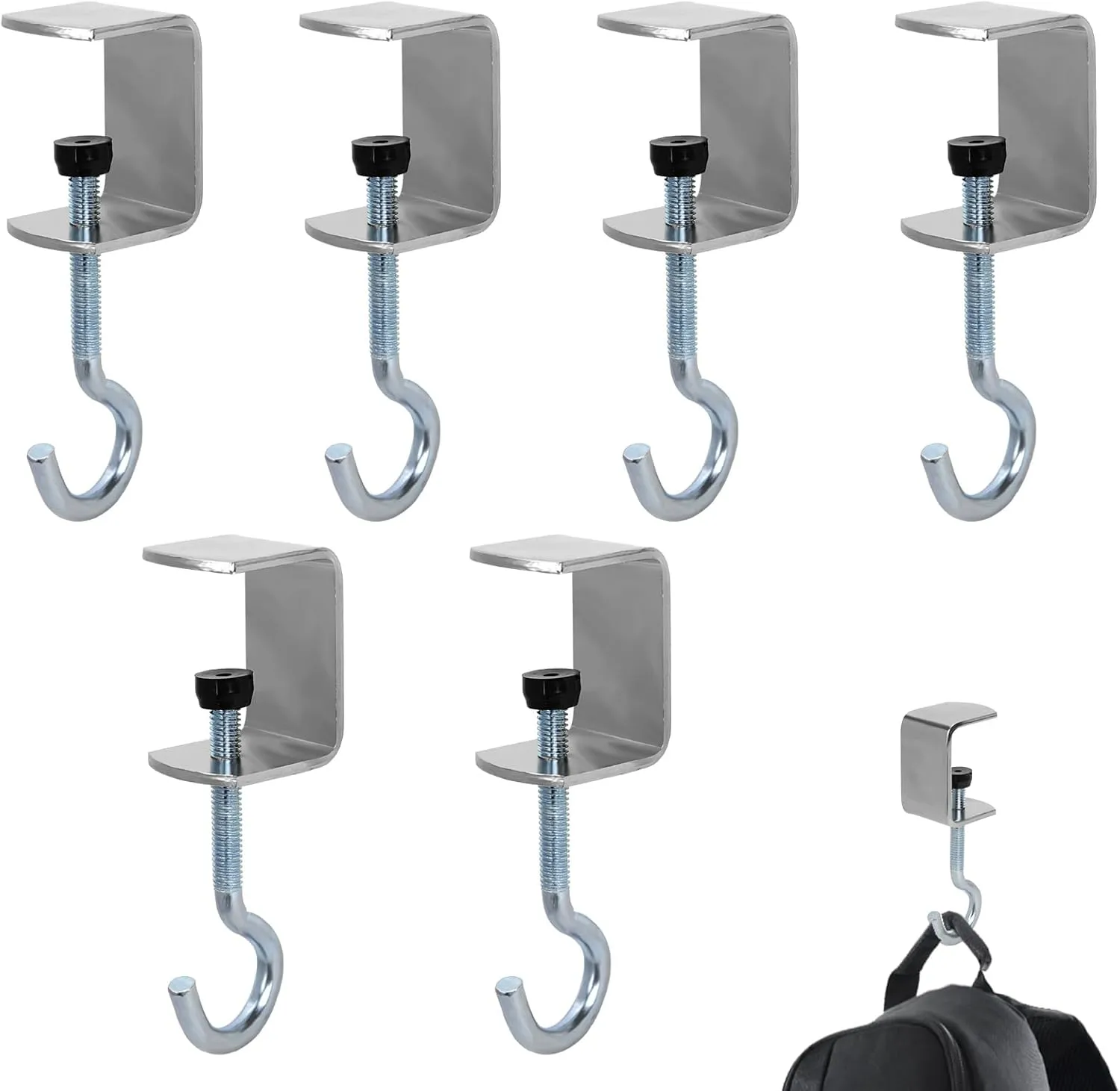 6pcs Desk Bag Hooks, Portable Purse Hook for Table Adjustable Handbag Hanger for Desk Heavy Duty Clamp-on Desktop Table Mount Hooks Holder for Hanging Bags, Backpack, Headphone Storage