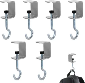 6pcs Desk Bag Hooks, Portable Purse Hook for Table Adjustable Handbag Hanger for Desk Heavy Duty Clamp-on Desktop Table Mount Hooks Holder for Hanging Bags, Backpack, Headphone Storage