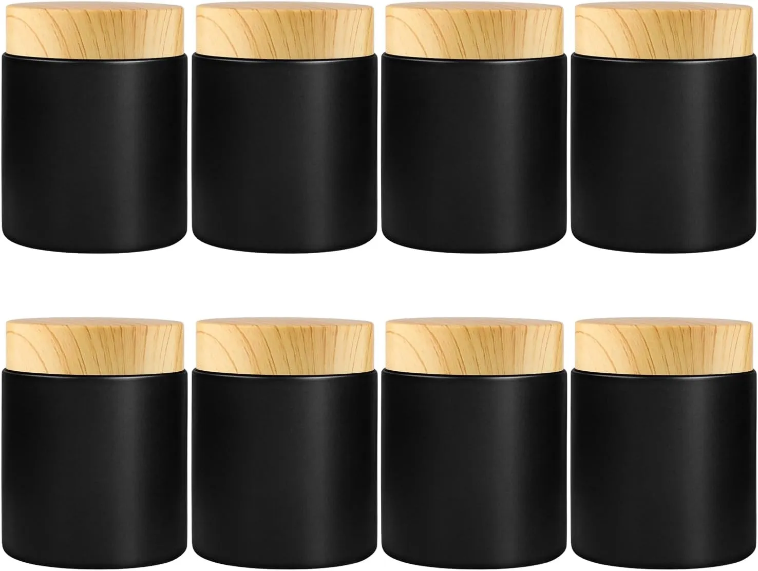 8 Pcs 3.4 Oz Black Frosted Glass Jar,Empty Refillable Glass Cosmetic Container Jars Holder with Inner liner,Wood Grain Lid for Moisturizer,Foundation,Lotion,Cream,Ointment,Candle Making