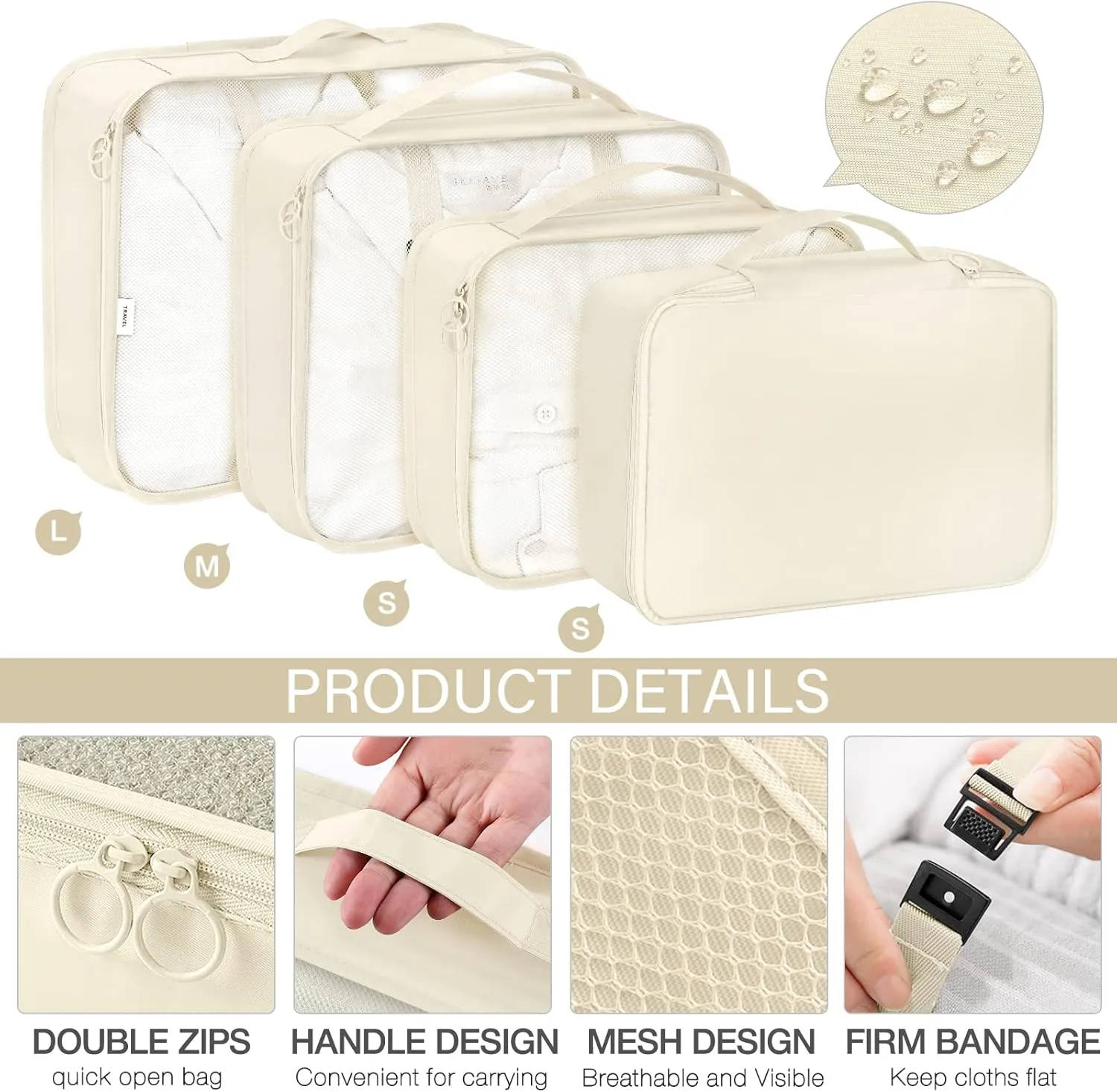 8 Set Packing Cubes for Travel, Travel Luggage Packing Organizers, Travel Accessories Large Toiletries Bag for Clothes Shoes Cosmetics Toiletries (Blue), Beige
