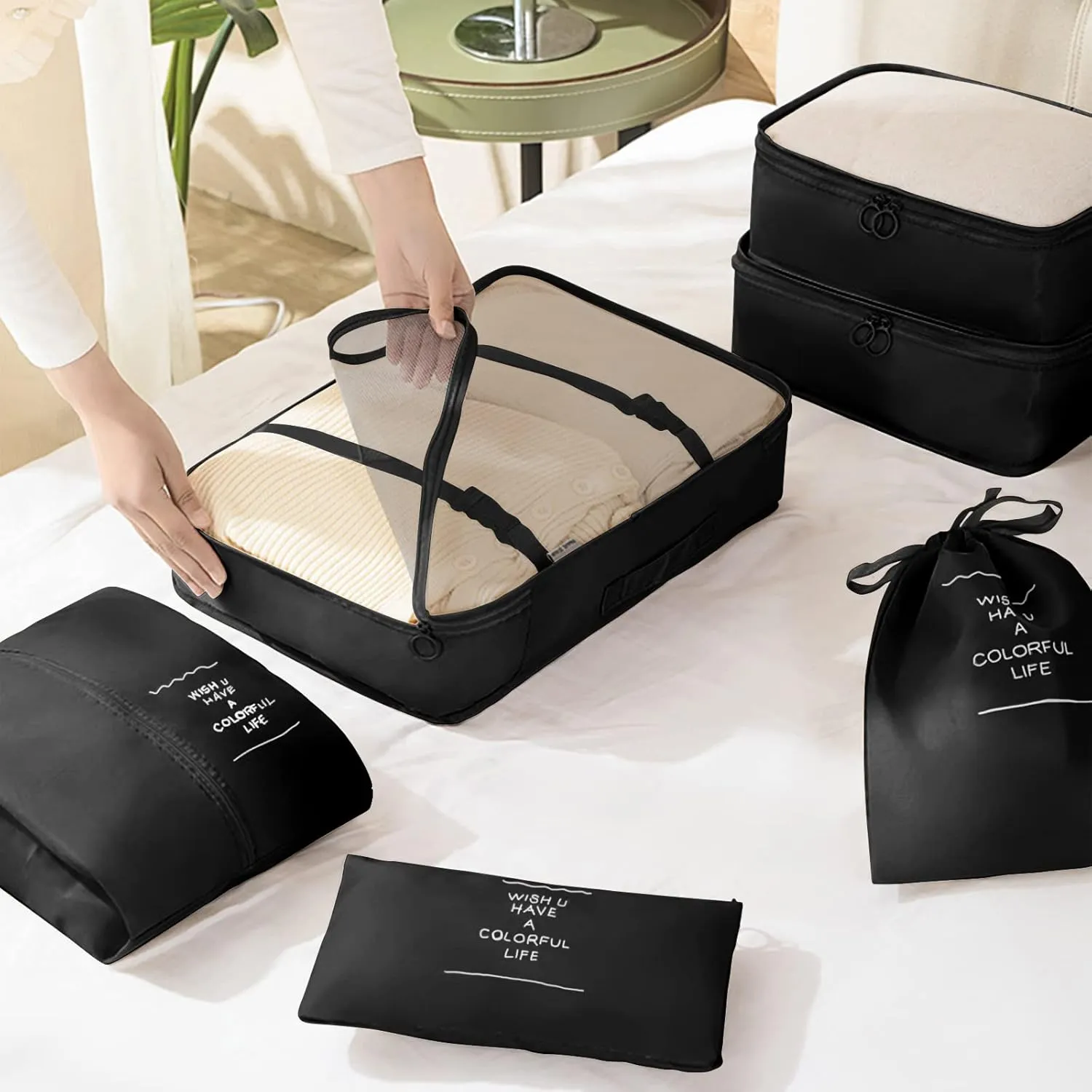 8 Set Packing Cubes for Travel, Travel Luggage Packing Organizers, Travel Accessories Large Toiletries Bag for Clothes Shoes Cosmetics Toiletries (Blue), Black